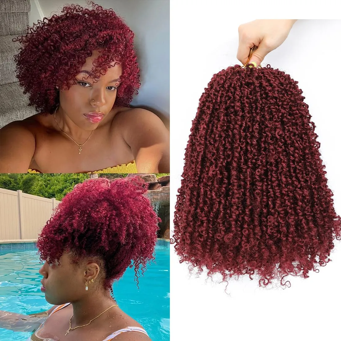 Youngther Yanky twist crochet hair Pre-Twisted Fluffy Spring Twist with curly crochet hair for black women crochet hair pre looped Synthetic hair extension（12inch BUG 6PCS）