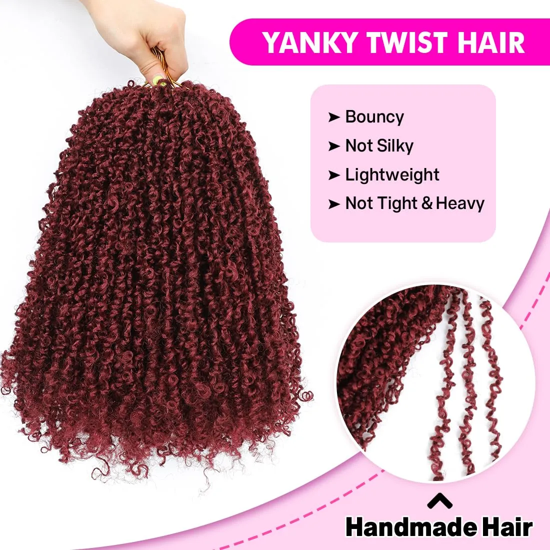 Youngther Yanky twist crochet hair Pre-Twisted Fluffy Spring Twist with curly crochet hair for black women crochet hair pre looped Synthetic hair extension（12inch BUG 6PCS）