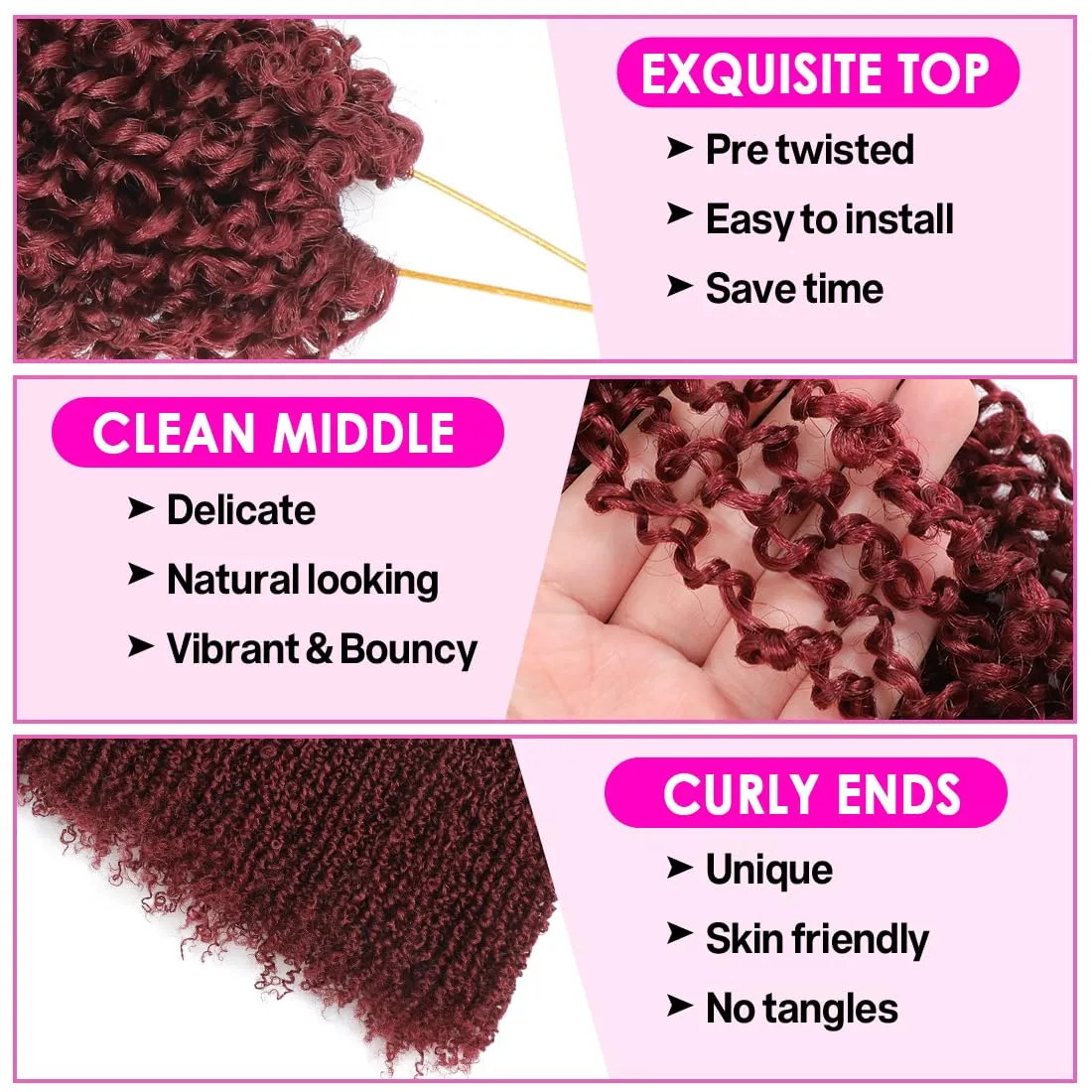 Youngther Yanky twist crochet hair Pre-Twisted Fluffy Spring Twist with curly crochet hair for black women crochet hair pre looped Synthetic hair extension（12inch BUG 6PCS）