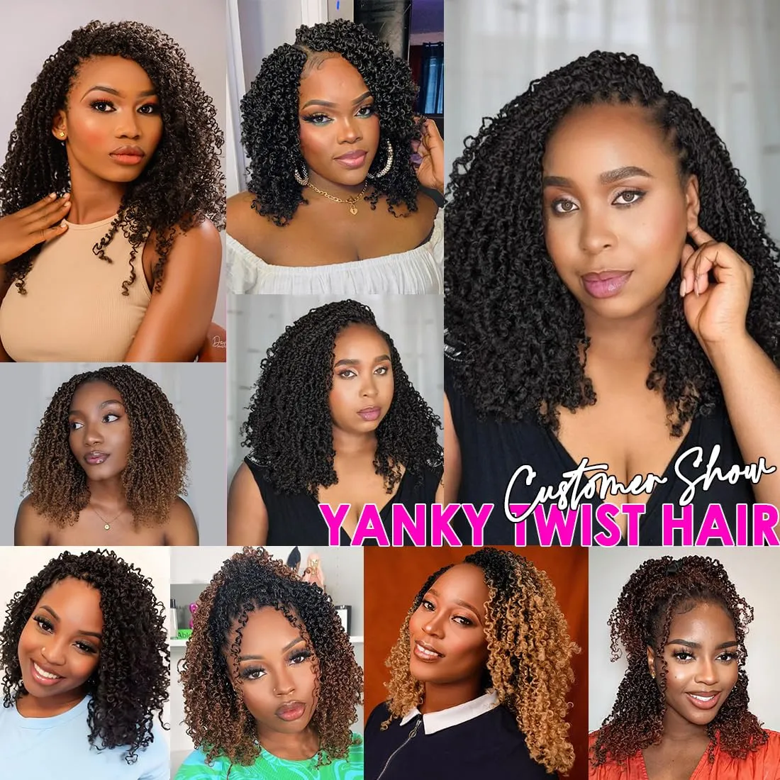 Youngther Yanky twist crochet hair Pre-Twisted Fluffy Spring Twist with curly crochet hair for black women crochet hair pre looped Synthetic hair extension（12inch BUG 6PCS）