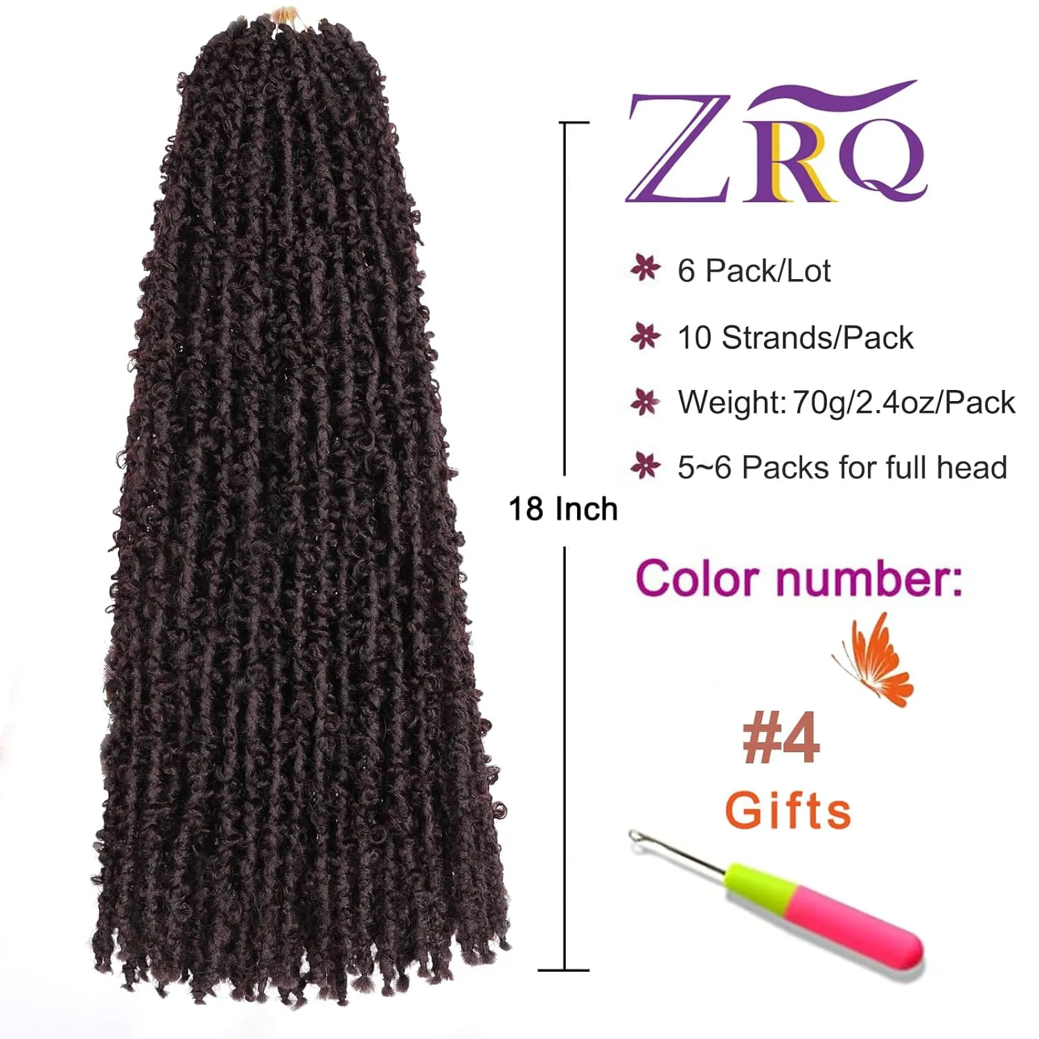 ZRQ 18 Inch Distressed Faux Locs Long Butterfly Locs Crochet Braids Hair Pre-looped Synthetic Soft Locs For Black Women Goddess Locs Hair Extensions (6 Pack 4#)