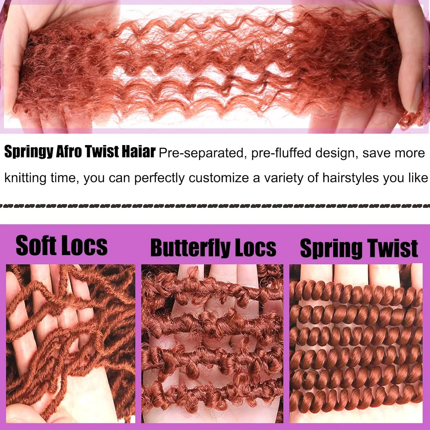 ZRQ 24 Inch Pre-Separated Springy Afro Twist Hair For Distressed Locs 8 Packs Marley Crochet Braiding Hair Blond Synthetic Hair Extension For Black Women 8 Strands/Pack (613#)