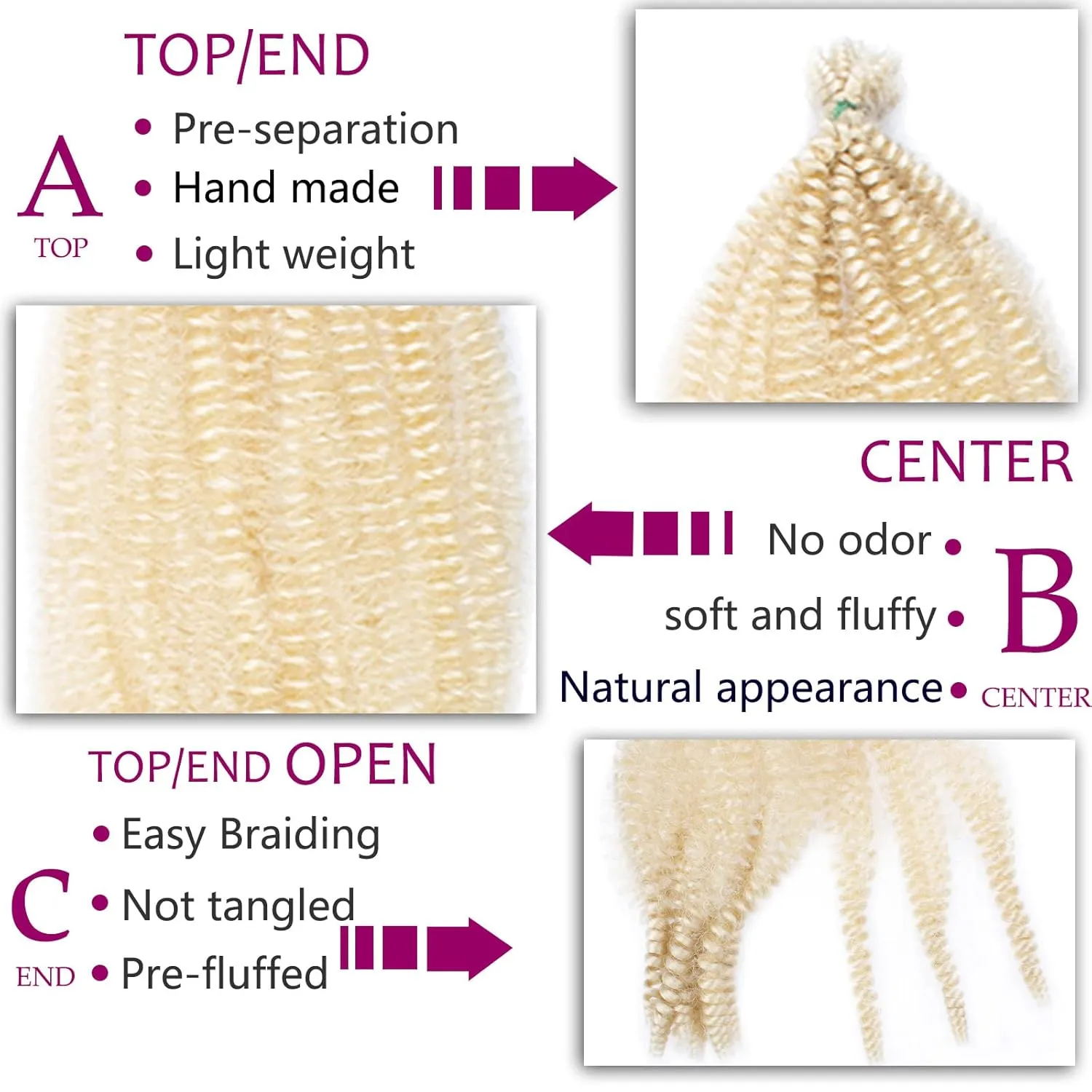 ZRQ 24 Inch Pre-Separated Springy Afro Twist Hair For Distressed Locs 8 Packs Marley Crochet Braiding Hair Blond Synthetic Hair Extension For Black Women 8 Strands/Pack (613#)