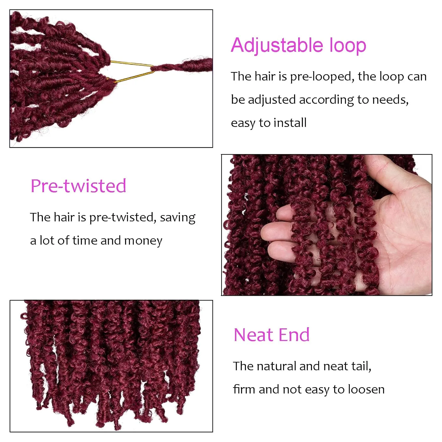 ZRQ 6 Packs 30 Inch Butterfly Locs Crochet Hair for Women Burgundy Pre-Looped Distressed Faux Locs Synthetic Soft Locs Crochet Braids Hair Extension (30 Inch, BUG#）